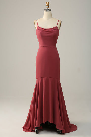 Desert Rose Spaghetti Straps Mermaid Open Back Bridesmaid Dress